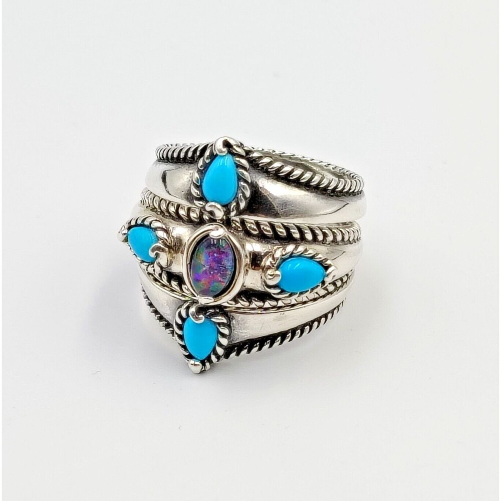 Carolyn Pollack Relios Sterling Silver 925 Turquoise Opal Ring & Guard Sz 8